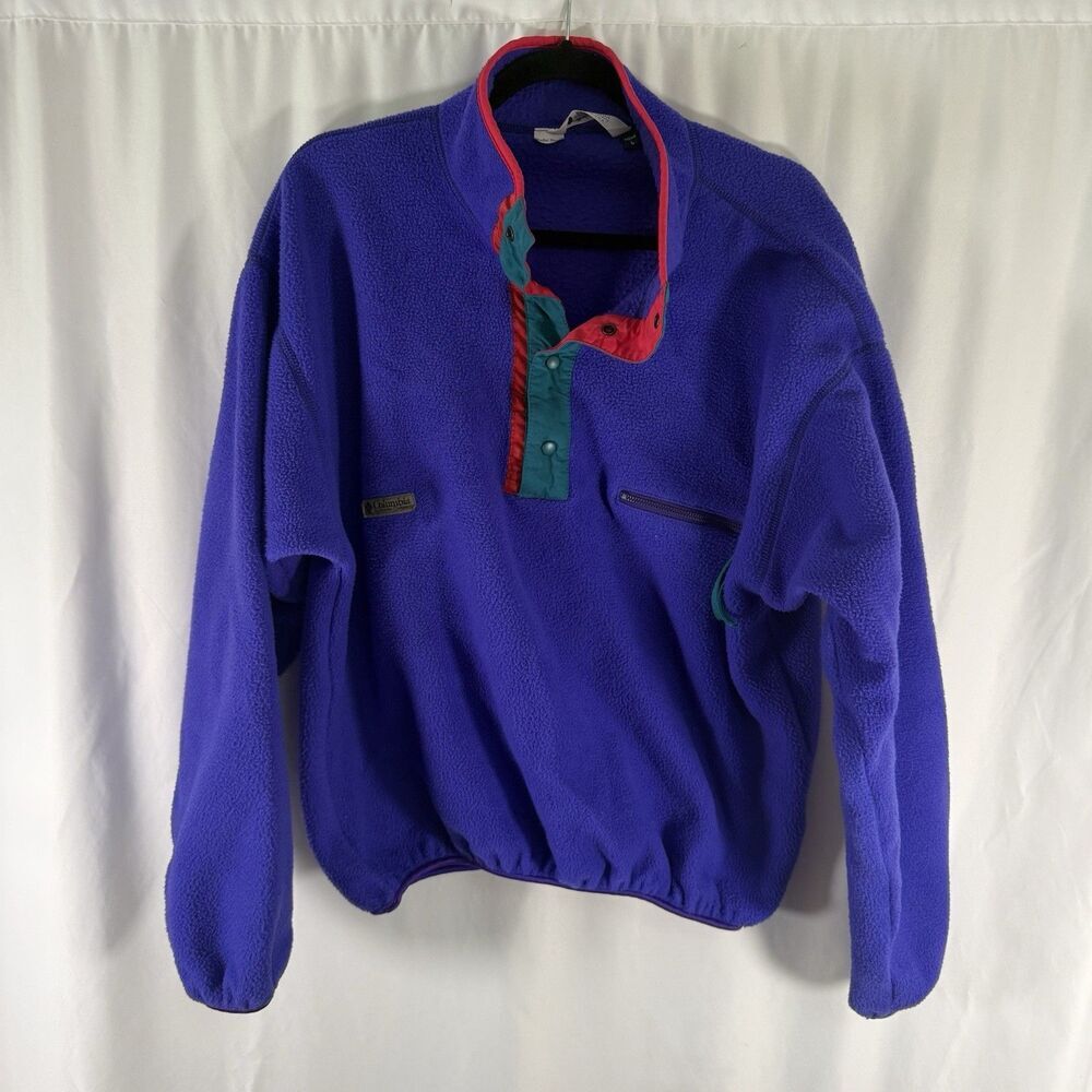 Vintage Columbia Fleece Jacket Men's Large Purple 14 Snap Pullover Radial Sleeve